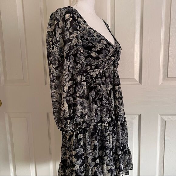 Cinq a Sept Harlie Floral Print Balloon Sleeve Dress in Slate Multi US 10 NEW - Picture 6 of 9